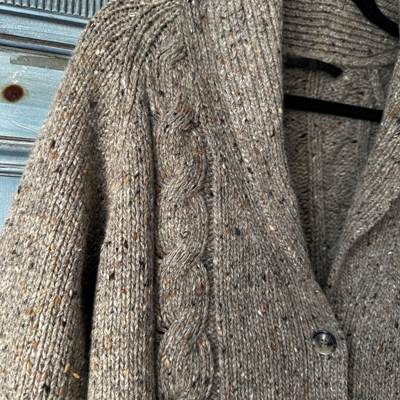 Jenni Kayne Taupe Cable Knit Shawl Collar Wool Cardigan Size S - Picture 8 of 11